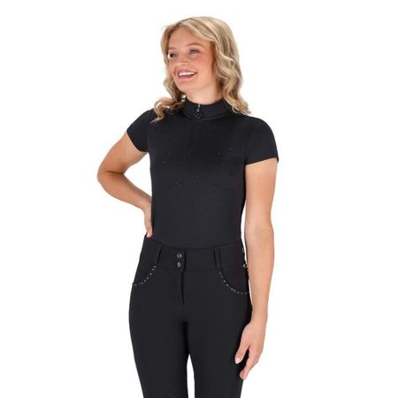 QHP Sportshirt kurzen Ärmeln Oakleigh, Damen Funktionsshirt elegant mit Glitzer