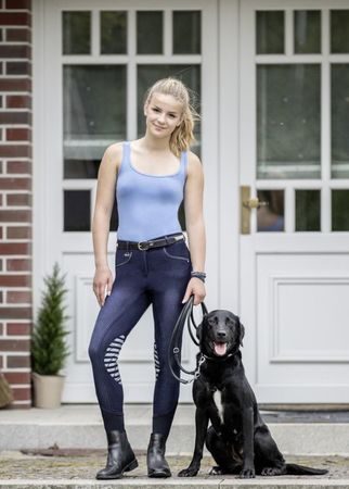 Jugend-Reithose Lucia, Jeans Look mit Kniebesatz
